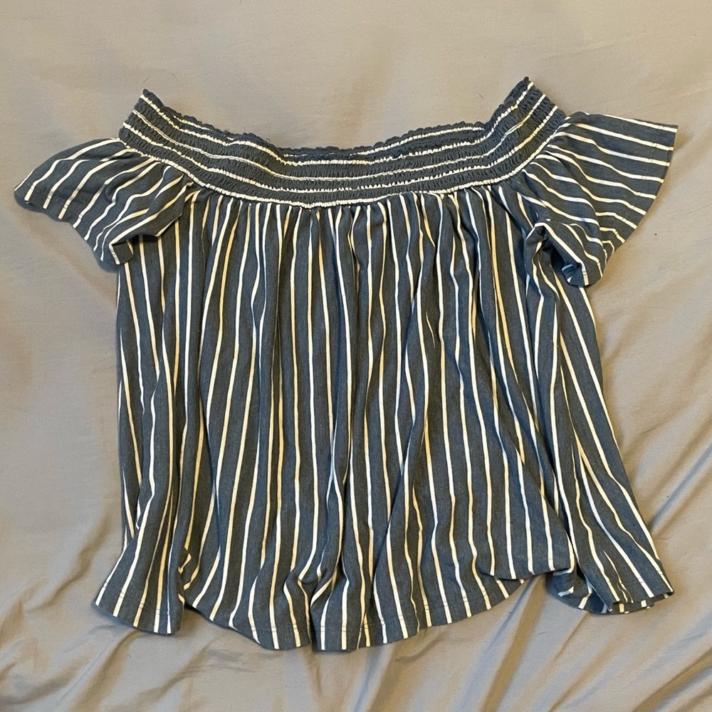 Blue and White Striped American Eagle Off the Shoulder Top